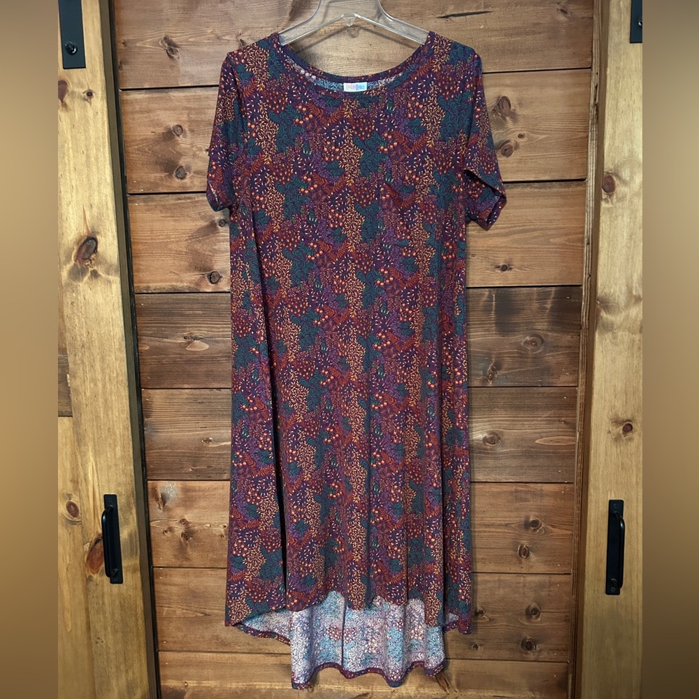 LuLaRoe “Carly” High Low Dress in Purple and Green Floral